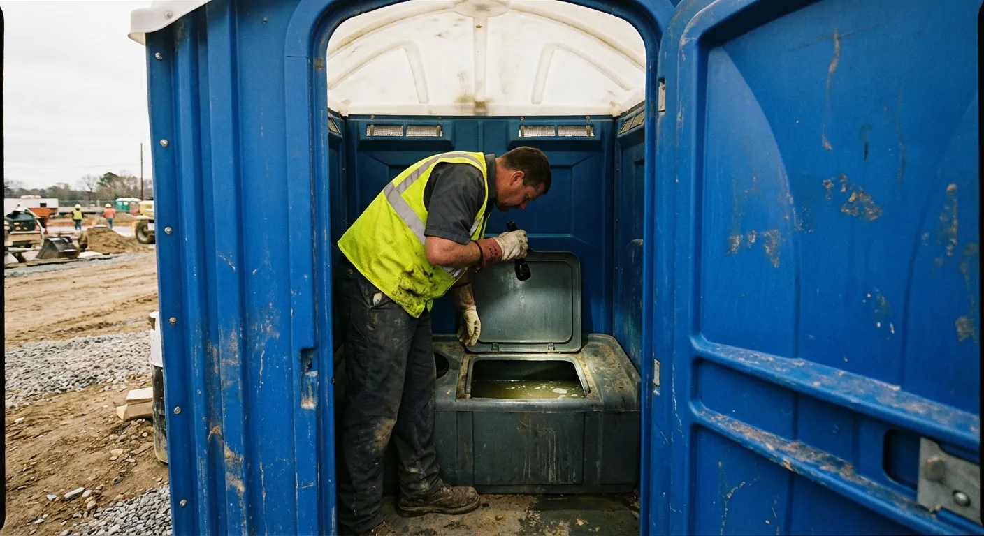 Technician inspecting waste tank levels in Gary, IN