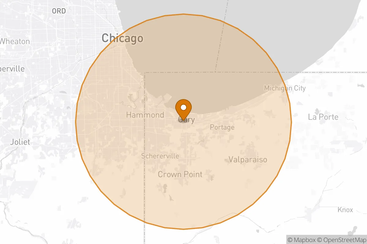 service area service area map in Gary, IN